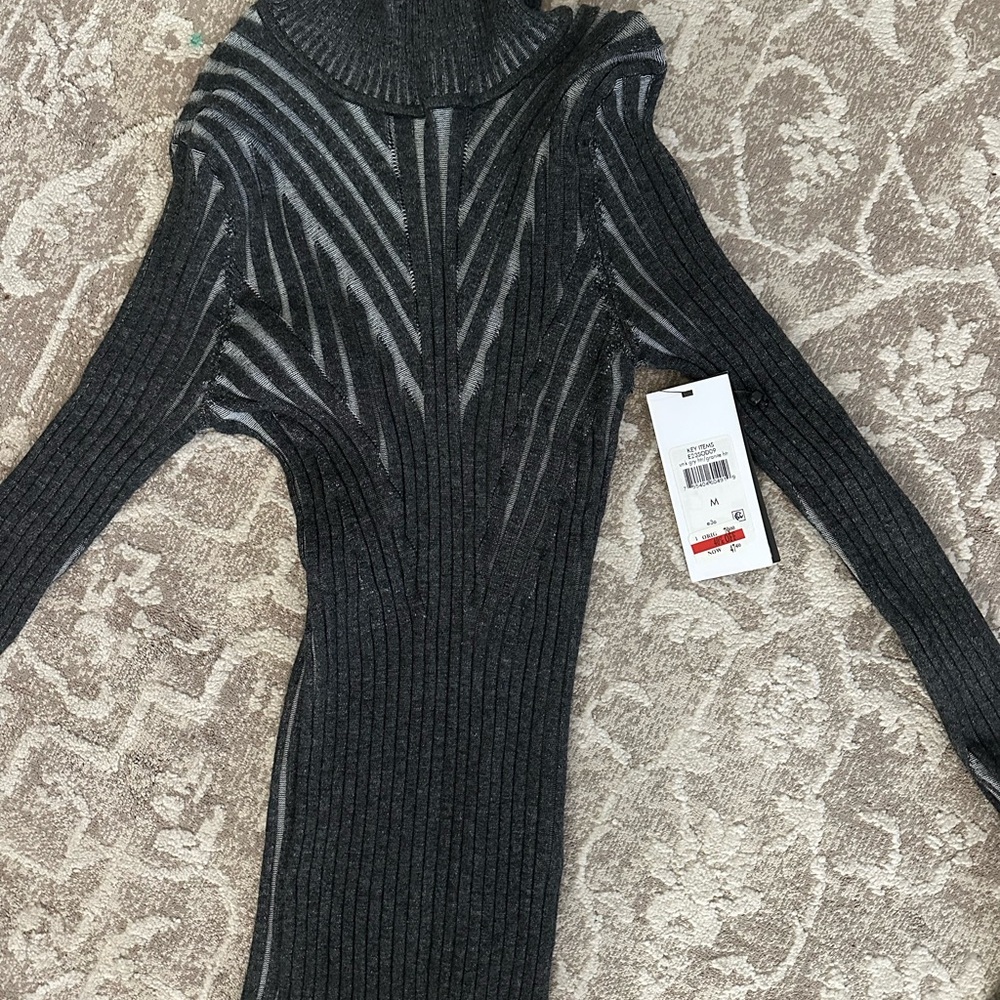 DKNY Charcoal Ribbed Turtleneck Top